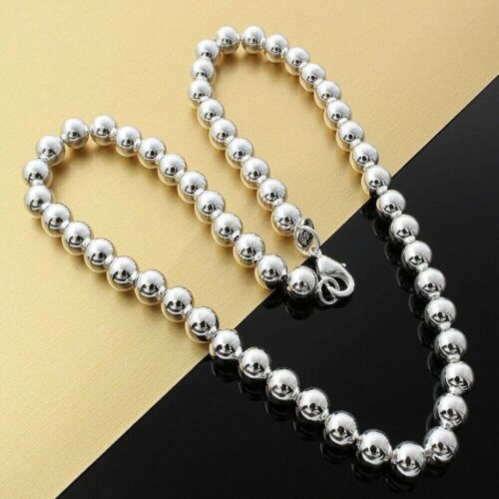 925 Sterling Silver 10mm Hollow Balls Beads Chain Light Weight Necklace